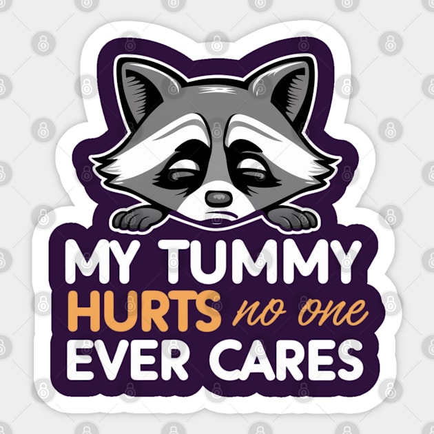 CUTE RACCOON MY TUMMY HURTS Sticker by Lolane